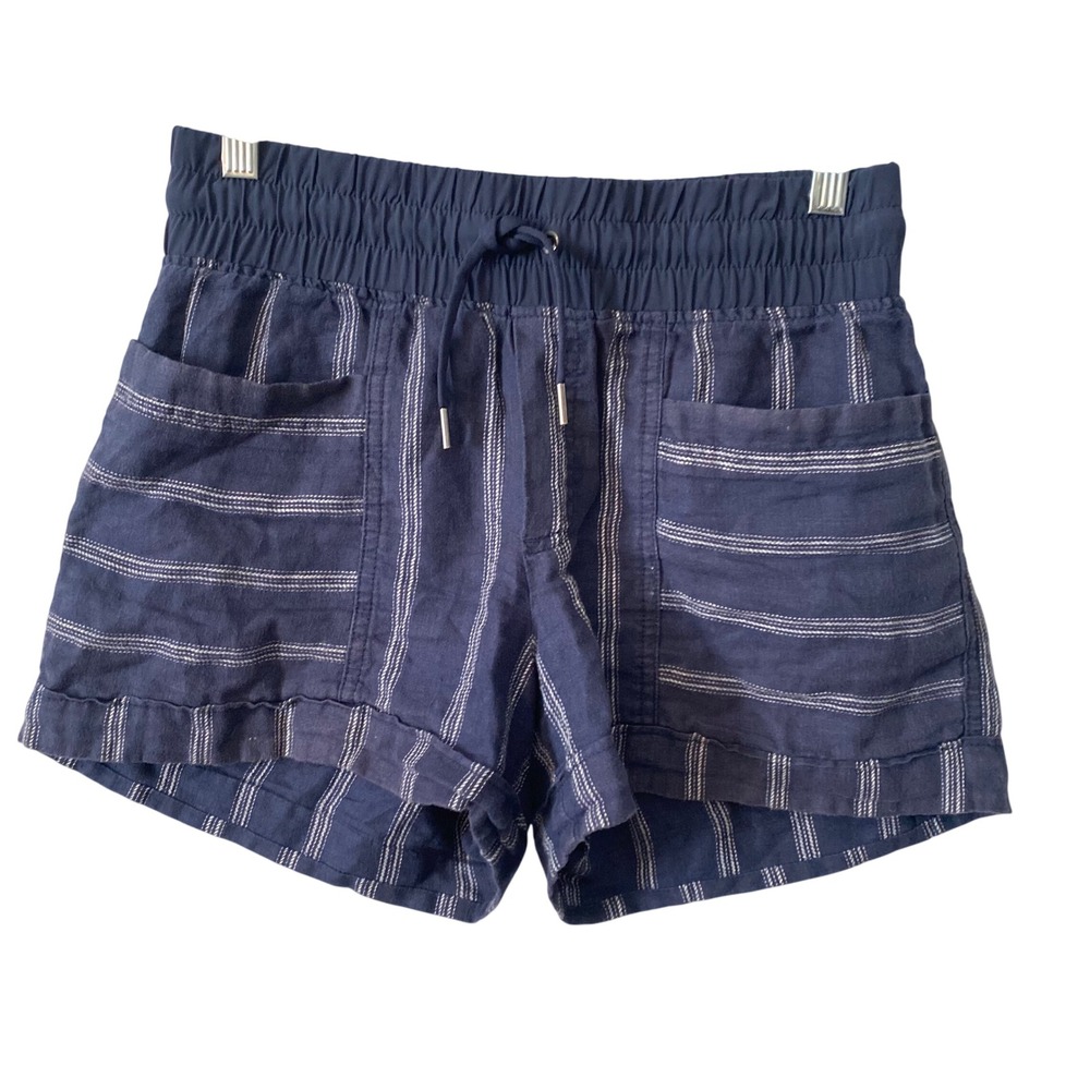 Athleta Cabo Linen Lightweight Striped Shorts Navy Size 2 Drawstring Coastal